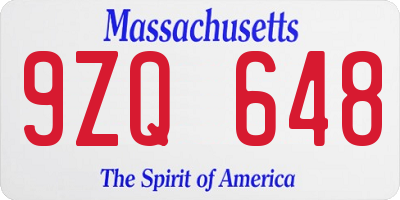 MA license plate 9ZQ648