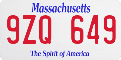 MA license plate 9ZQ649