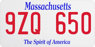 MA license plate 9ZQ650