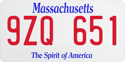 MA license plate 9ZQ651