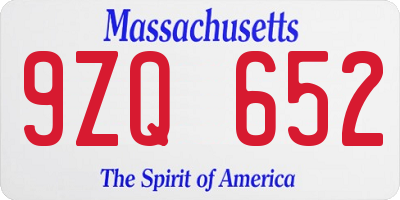 MA license plate 9ZQ652
