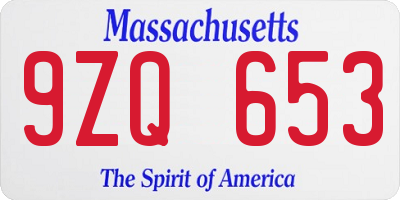 MA license plate 9ZQ653