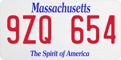 MA license plate 9ZQ654