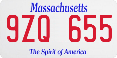 MA license plate 9ZQ655