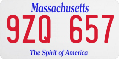 MA license plate 9ZQ657