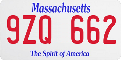 MA license plate 9ZQ662