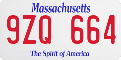 MA license plate 9ZQ664