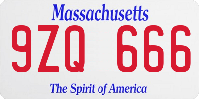 MA license plate 9ZQ666