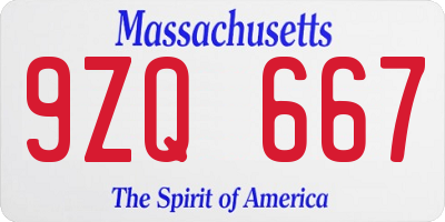 MA license plate 9ZQ667