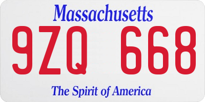 MA license plate 9ZQ668