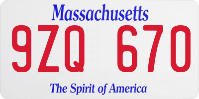 MA license plate 9ZQ670