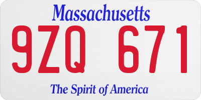 MA license plate 9ZQ671