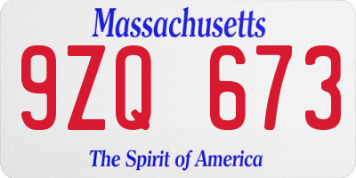 MA license plate 9ZQ673