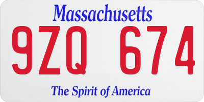 MA license plate 9ZQ674