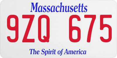 MA license plate 9ZQ675