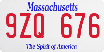 MA license plate 9ZQ676