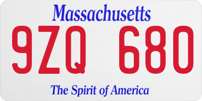 MA license plate 9ZQ680