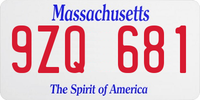 MA license plate 9ZQ681