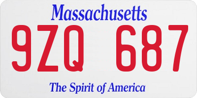 MA license plate 9ZQ687