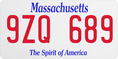 MA license plate 9ZQ689