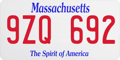 MA license plate 9ZQ692