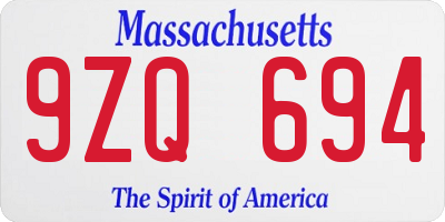 MA license plate 9ZQ694