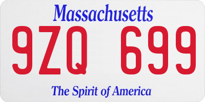 MA license plate 9ZQ699