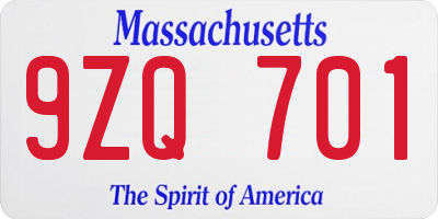 MA license plate 9ZQ701