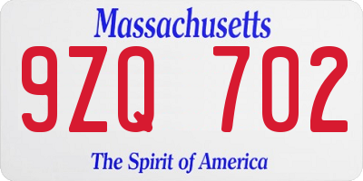 MA license plate 9ZQ702