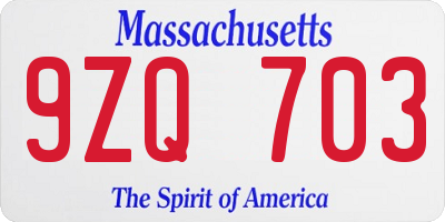 MA license plate 9ZQ703