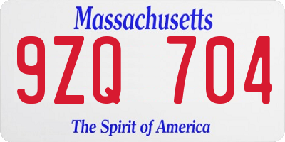 MA license plate 9ZQ704