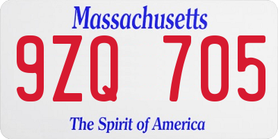 MA license plate 9ZQ705