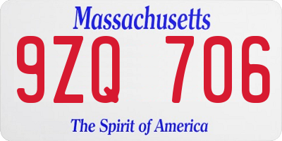 MA license plate 9ZQ706