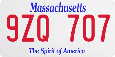 MA license plate 9ZQ707