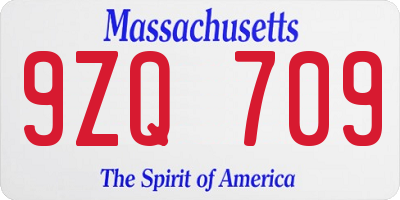 MA license plate 9ZQ709