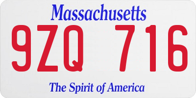 MA license plate 9ZQ716