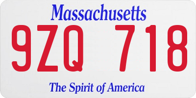 MA license plate 9ZQ718