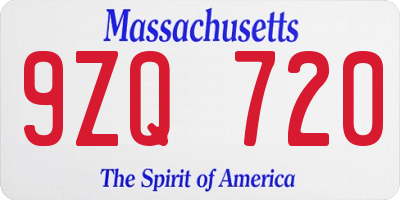 MA license plate 9ZQ720