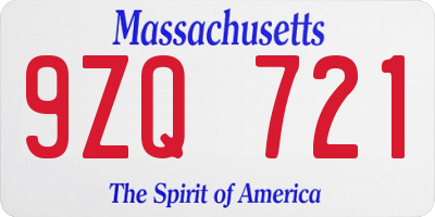 MA license plate 9ZQ721