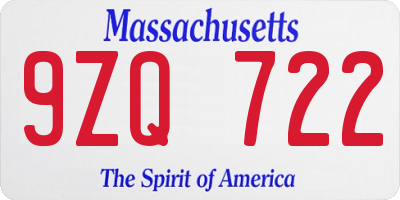 MA license plate 9ZQ722