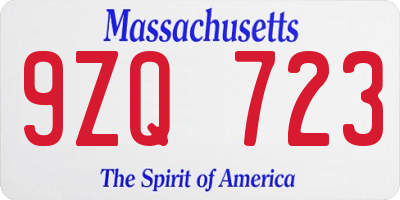 MA license plate 9ZQ723