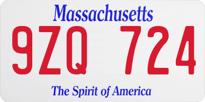 MA license plate 9ZQ724