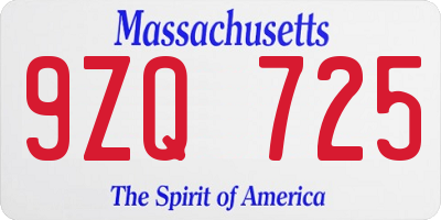 MA license plate 9ZQ725