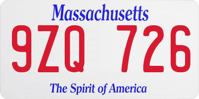 MA license plate 9ZQ726