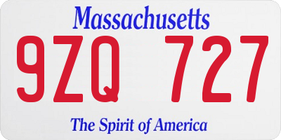 MA license plate 9ZQ727