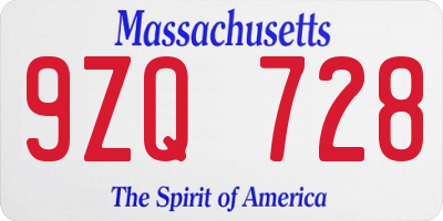 MA license plate 9ZQ728