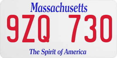 MA license plate 9ZQ730