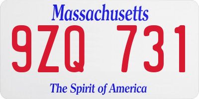 MA license plate 9ZQ731