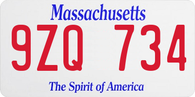 MA license plate 9ZQ734