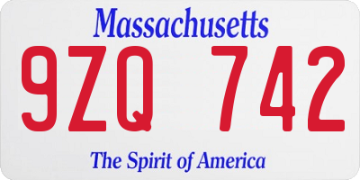 MA license plate 9ZQ742